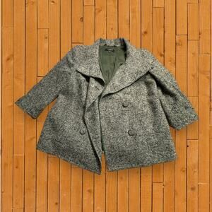 Talbots Green Gray Tweed Wool Blend Cropped Jacket Blazer Size 4
